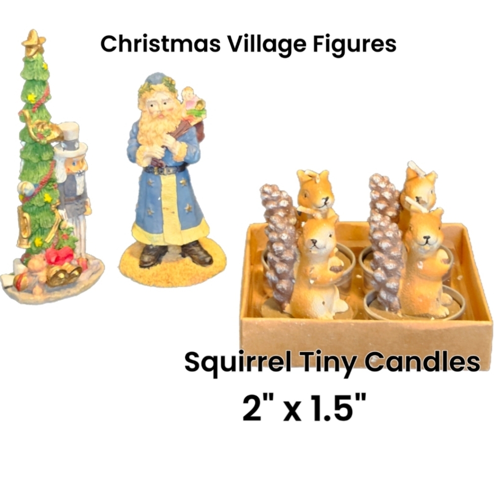 Christmas Santa And Uncle Sam Village Figures / Squirrel Tealight Candles